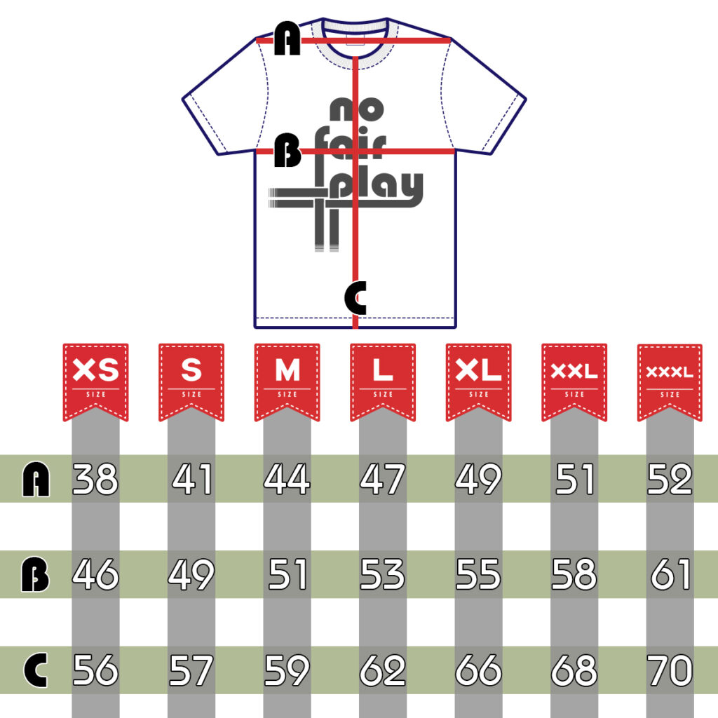 Guida alla taglia maglietta No Fair Play